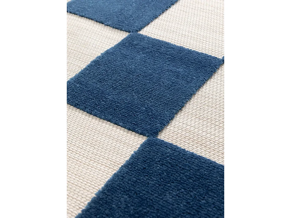 Buitentapijt - geometrisch met reliëf - blauwblauw / wit - 160x230 cm - CUADROS
