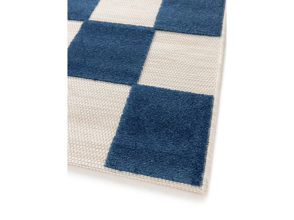 Buitentapijt - geometrisch met reliëf - blauwblauw / wit - 160x230 cm - CUADROS