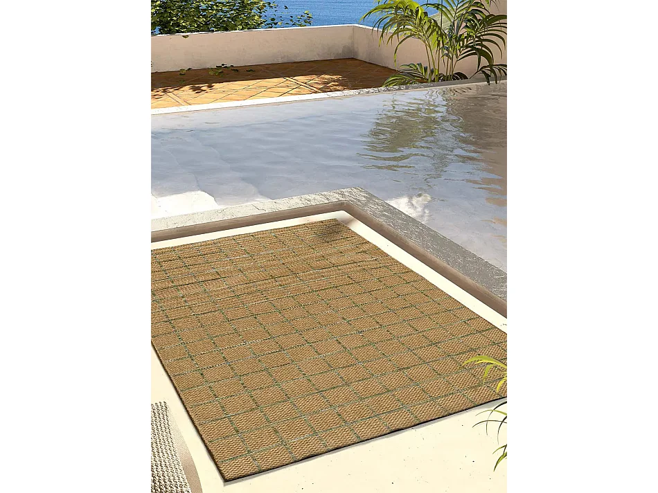 Tapis extérieur - géométrique effet jute - marron / vert - 160 x 230 cm - PERGOLA
