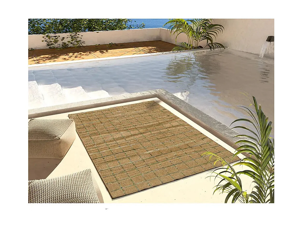 Tapis extérieur - géométrique effet jute - marron / vert - 160 x 230 cm - PERGOLA