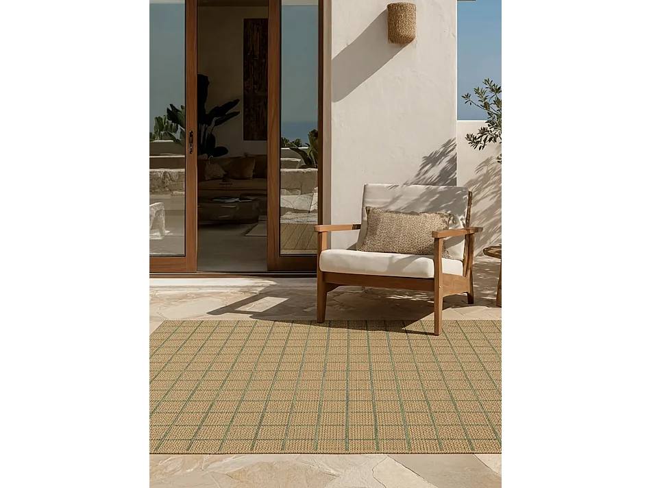 Tapis extérieur - géométrique effet jute - marron / vert - 160 x 230 cm - PERGOLA