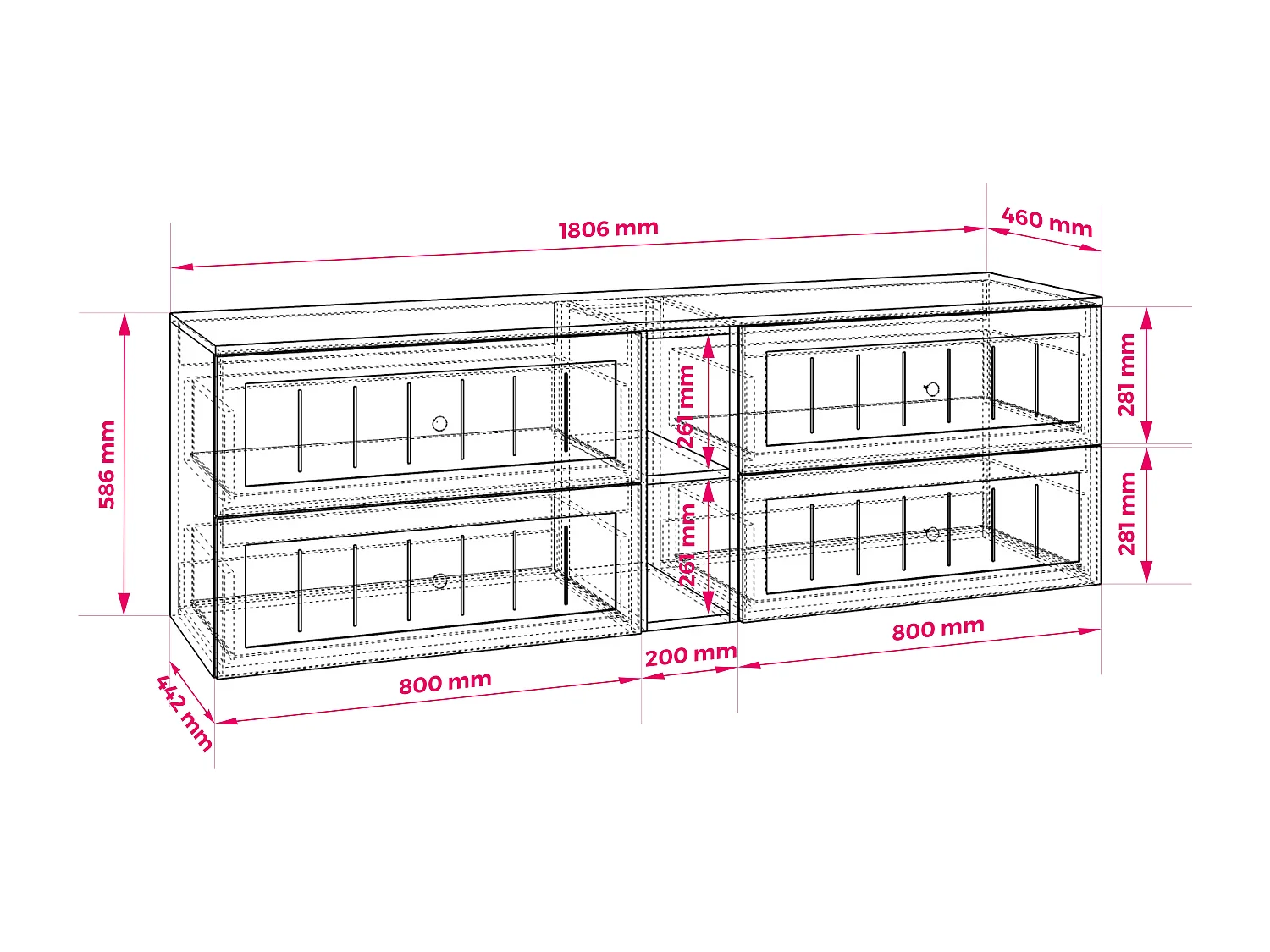 Ensemble de meubles de salle de bain sous vasque, blanc / noir, 180 (2 x 80 + 20) x 46 x 58 cm , 3 couleurs de poignées incluses