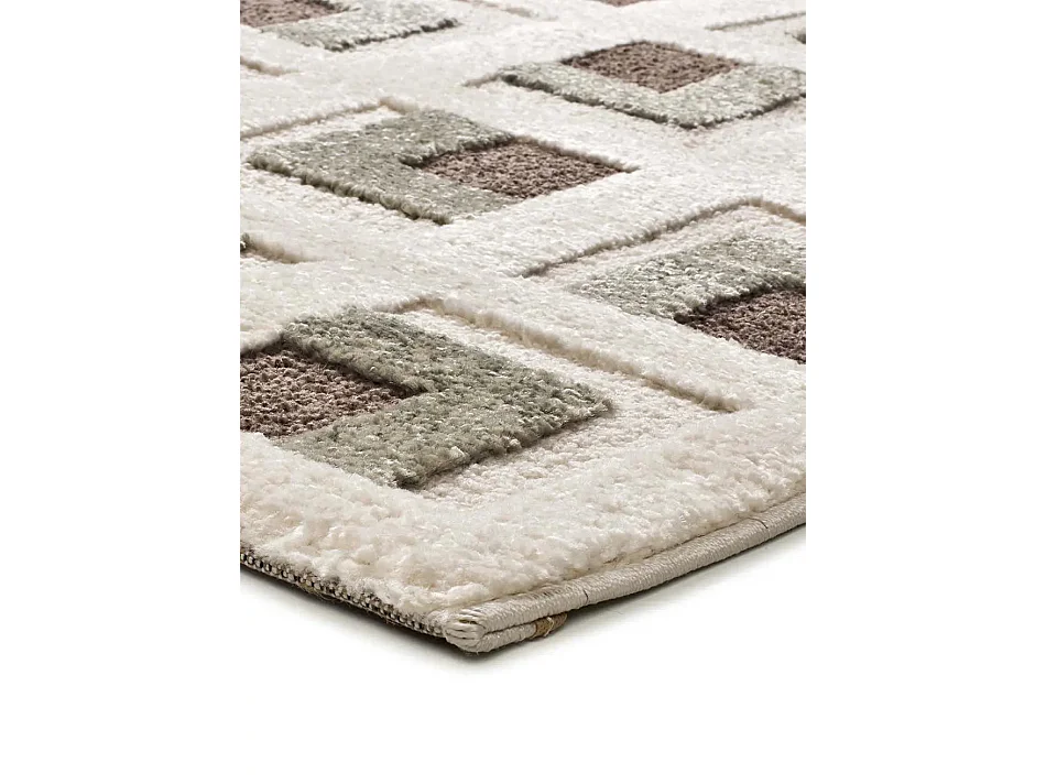 Tapis intérieur - géométrique avec relief - marron / blanc - 80 x 150 cm - CANDELA