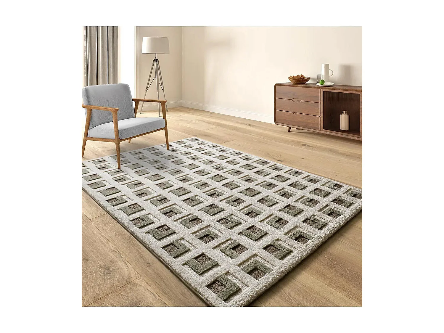 Tapis intérieur - géométrique avec relief - marron / blanc - 80 x 150 cm - CANDELA