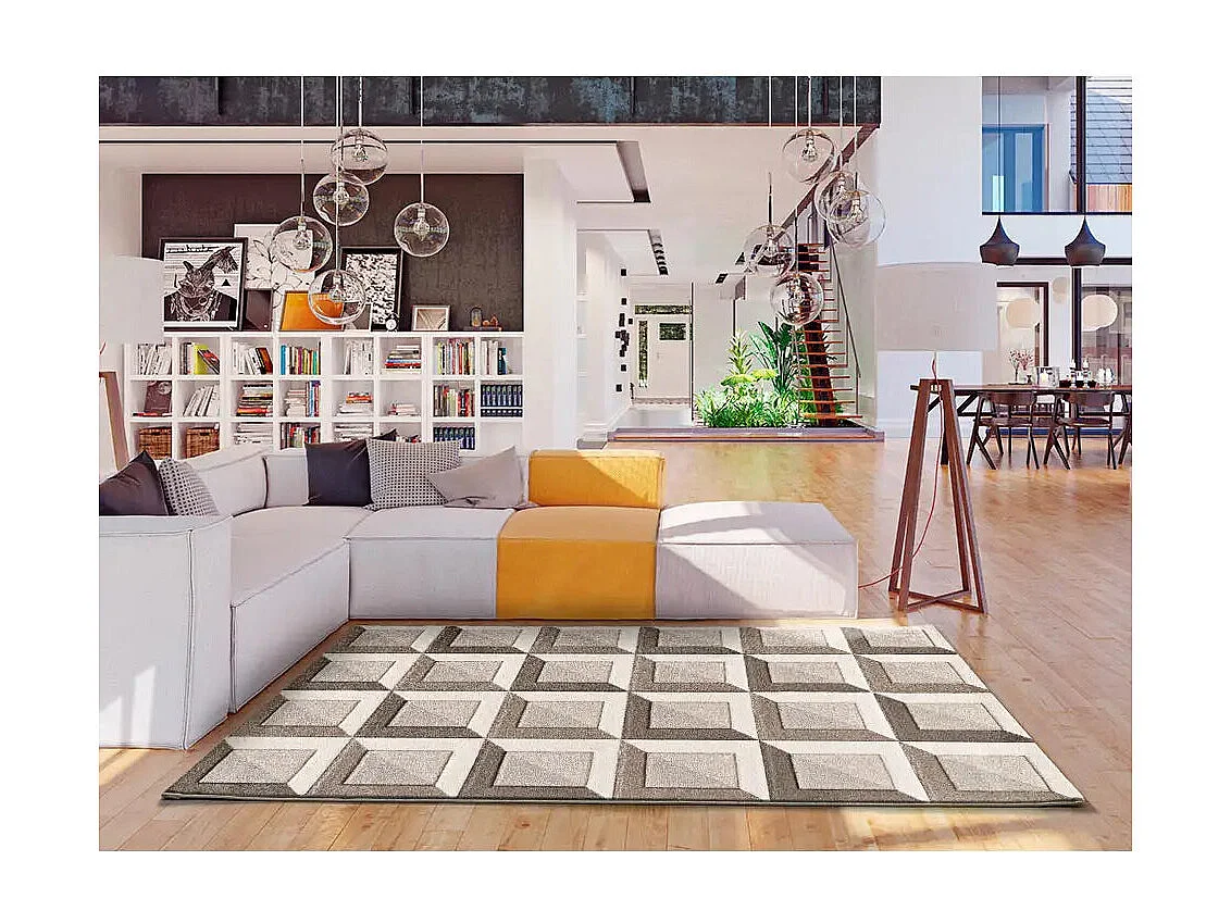 Tapis intérieur - géométrique - marron / crème - 160 x 230 cm - BADET