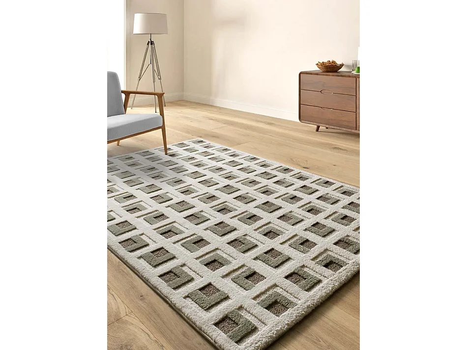 Tapis intérieur - géométrique avec relief - marron / blanc - 160 x 230 cm - CANDELA