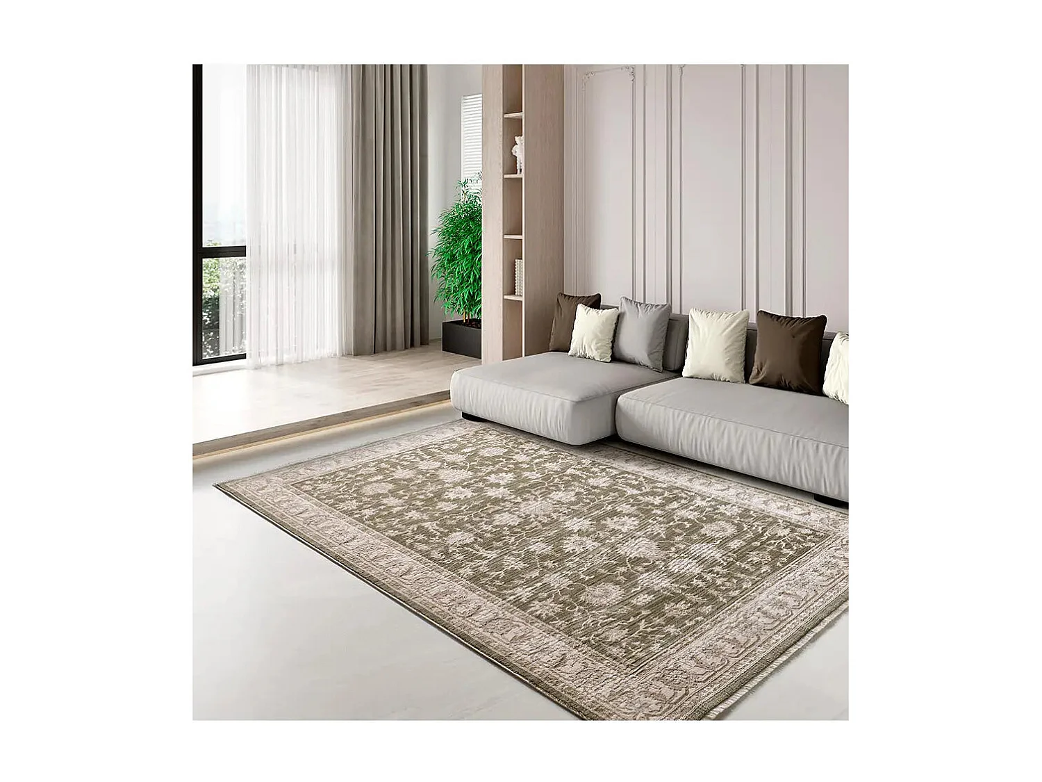 Tapis intérieur - vintage oriental avec franges - vert / beige - 200 x 290 cm - ONA