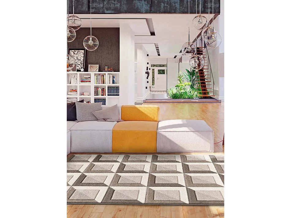 Tapis intérieur - géométrique - marron / crème - 140 x 200 cm - BADET