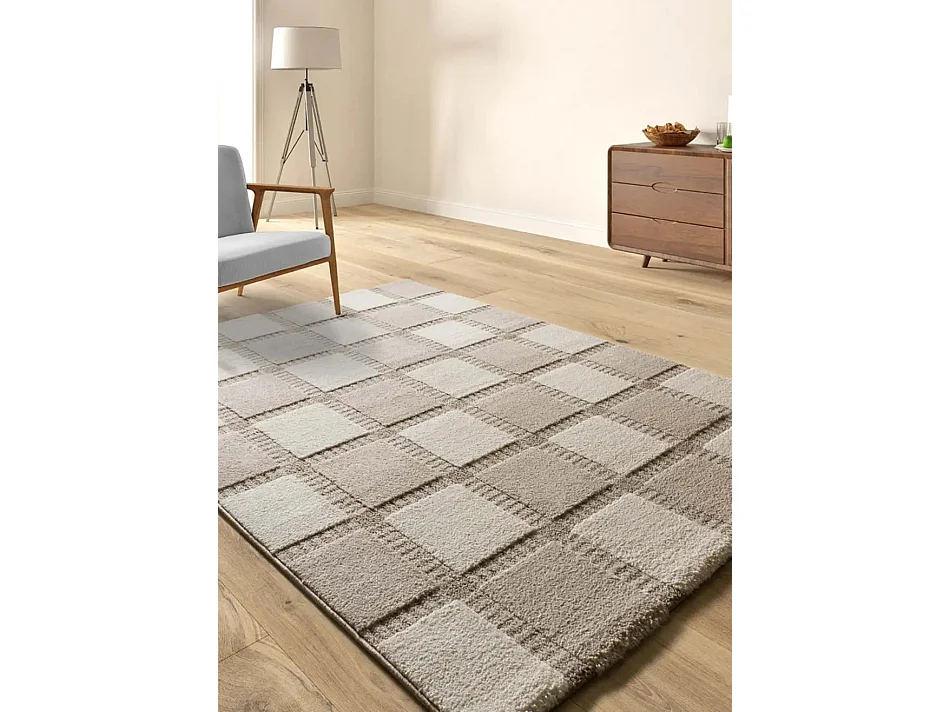 Tapis intérieur - géométrique avec relief - beige / blanc - 120 x 170 cm - CANDELA