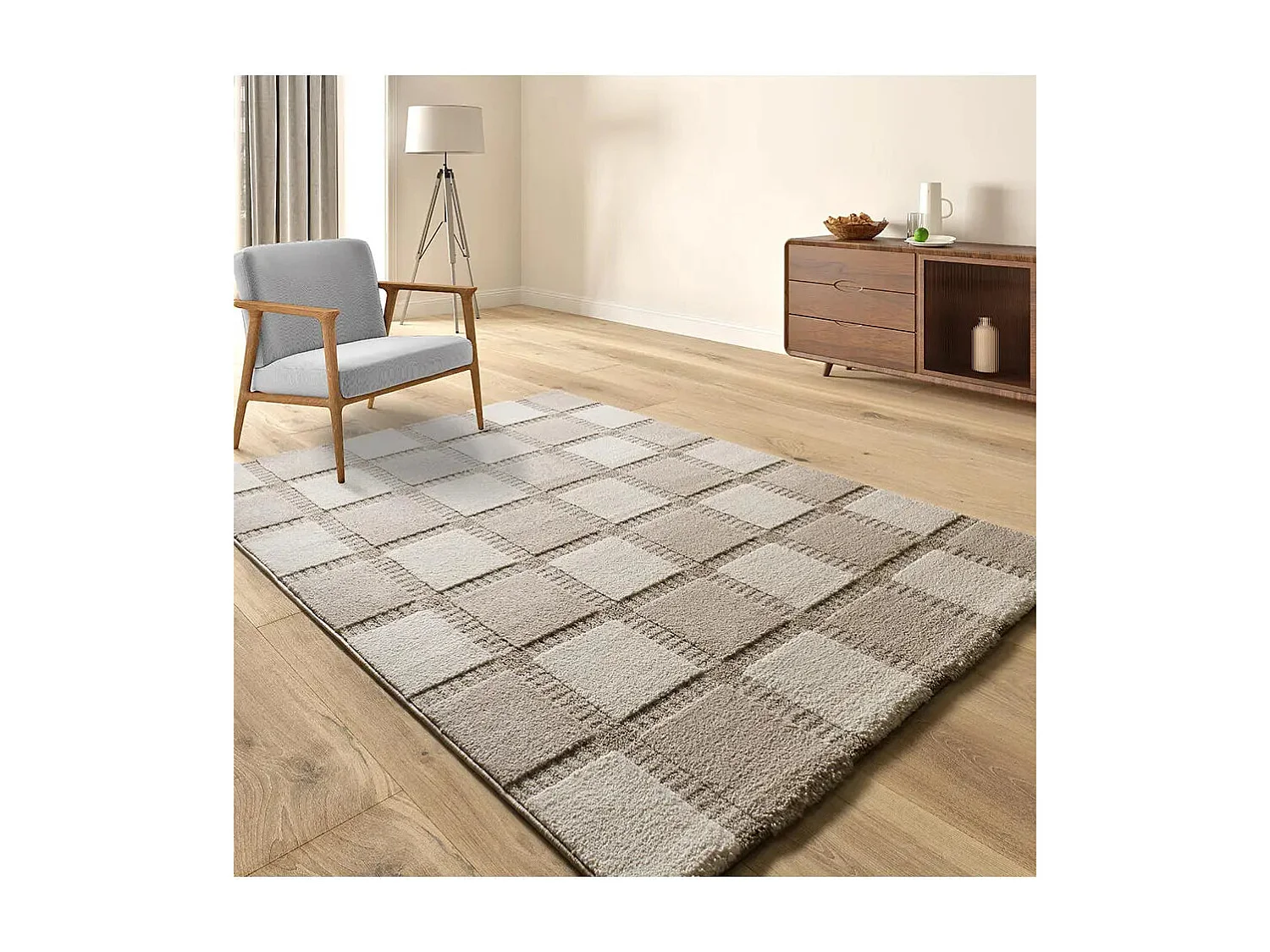Tapis intérieur - géométrique avec relief - beige / blanc - 80 x 150 cm - CANDELA