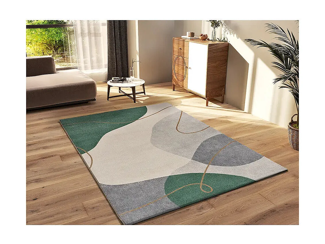 Laagpolig tapijt - abstract - groen / beige - 200x290 cm - EDESA