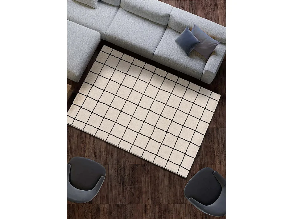Tapis intérieur - géométrique - blanc / noir - 160 x 230 cm - TOUZA