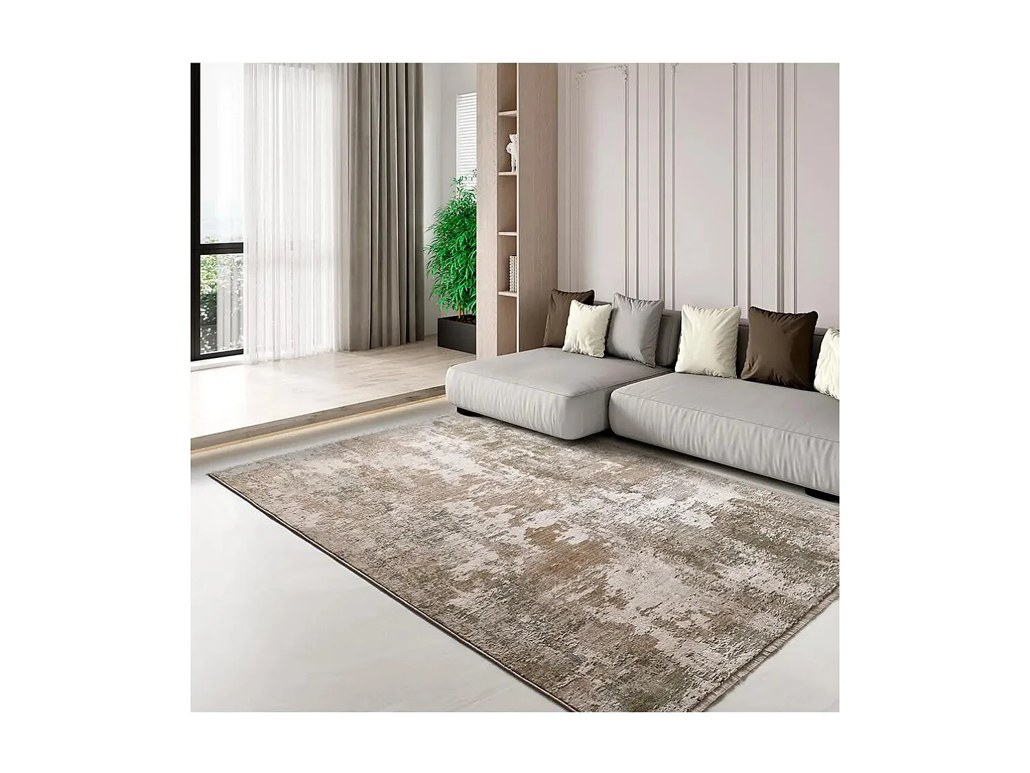Tapis intérieur - abstrait avec franges - beige / vert - 200 x 290 cm - ONA