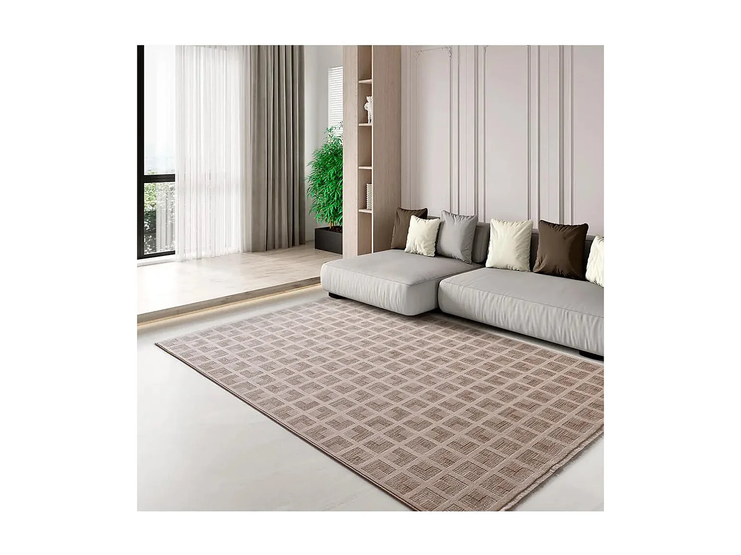 Tapis intérieur - géométrique avec franges - beige - 160 x 230 cm - ONA
