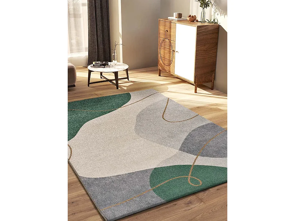 Laagpolig tapijt - abstract - groen / beige - 160x230 cm - EDESA