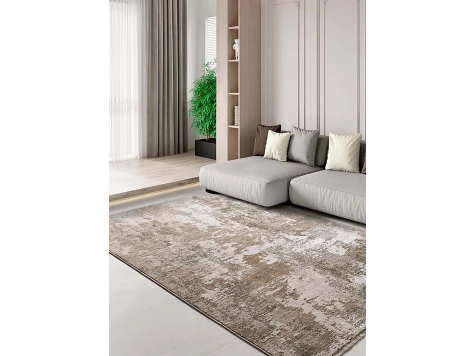 Tapis intérieur - abstrait avec franges - beige / vert - 120 x 160 cm - ONA