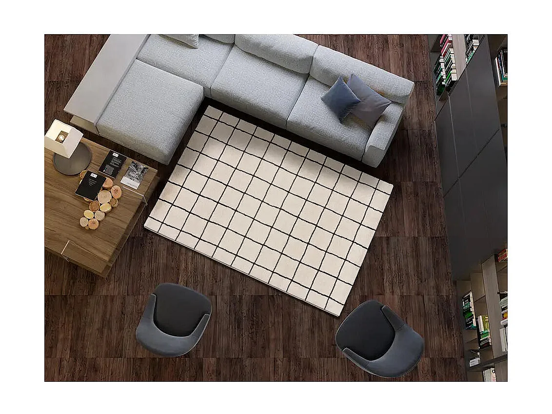 Tapis intérieur - géométrique - blanc / noir - 200 x 290 cm - TOUZA