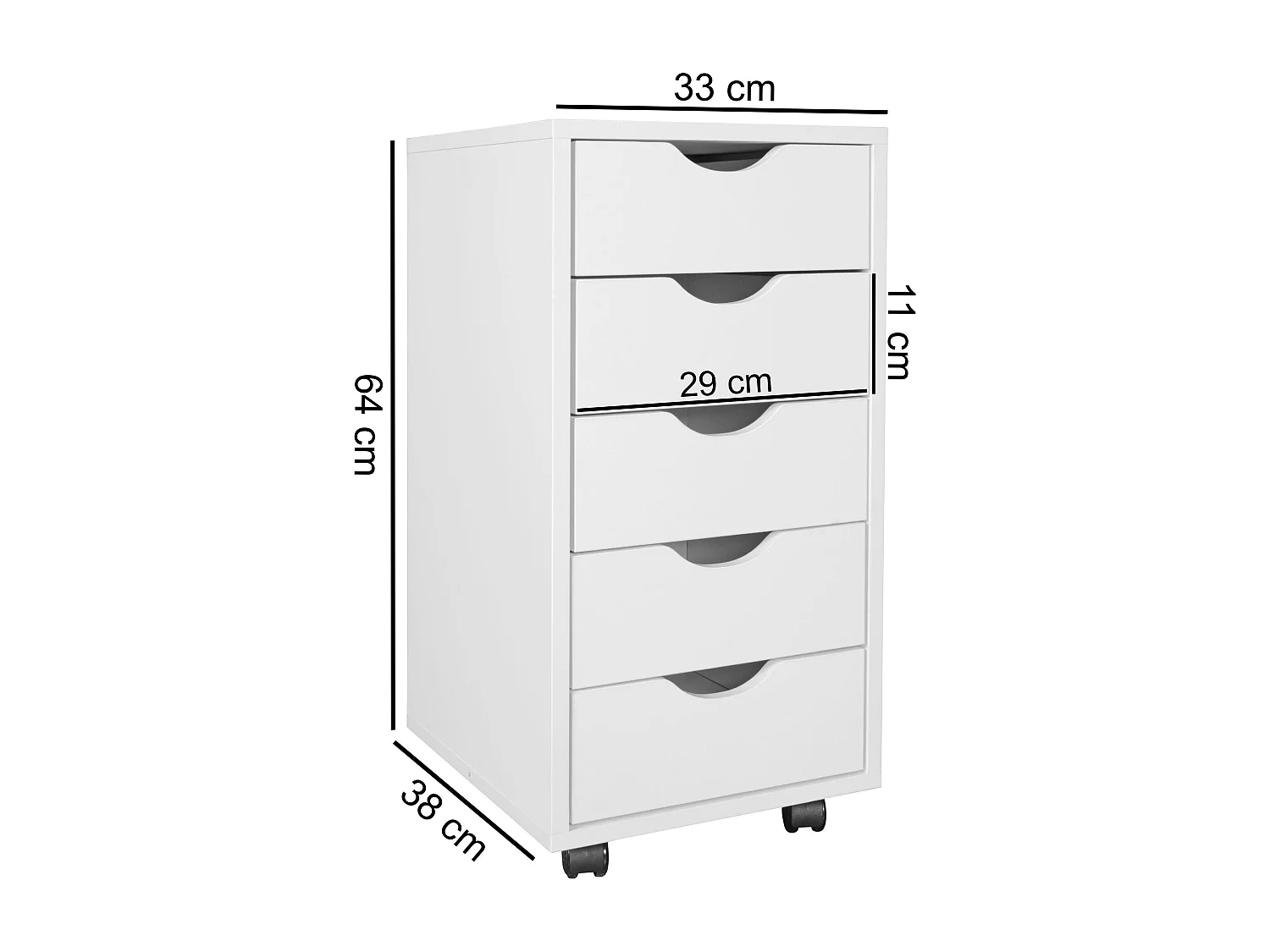 Caisson à roulettes Blanc avec 5 tiroirs – Meuble de