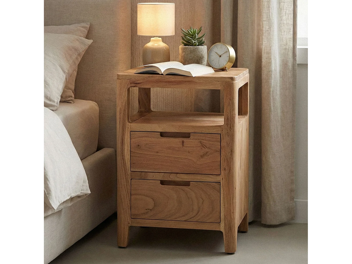 Nachttisch Mango Massivholz / Metall 40x75,5x35 cm