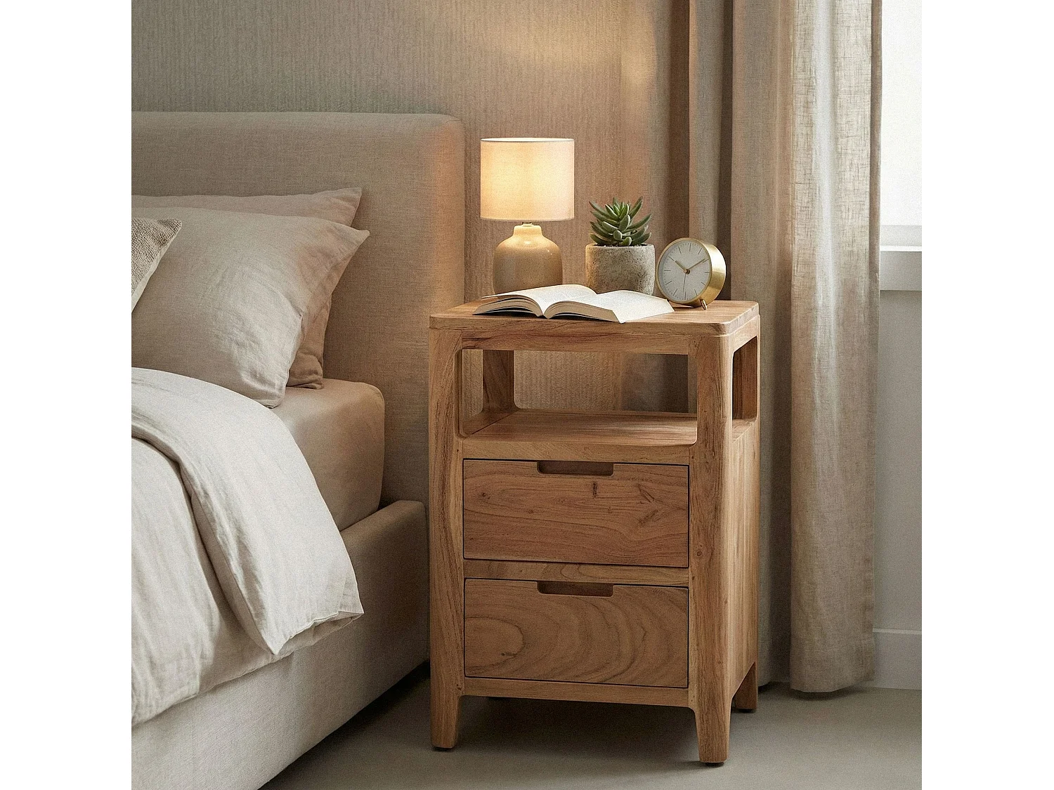 Nachttisch Mango Massivholz / Metall 40x75,5x35 cm
