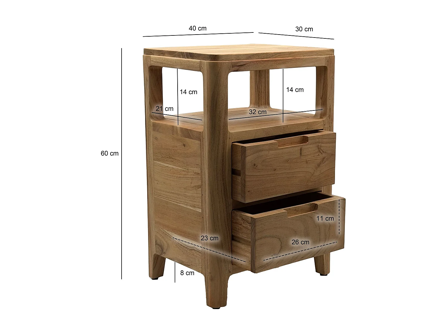 Nachttisch Mango Massivholz / Metall 40x75,5x35 cm