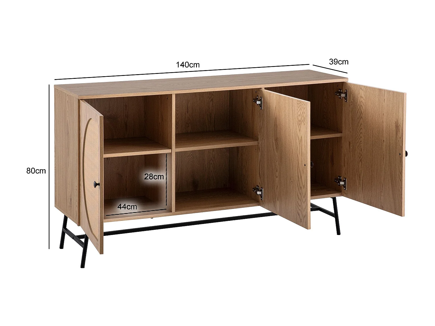 Credenza 140x80x39 cm cassettiera Decoro in Rovere con