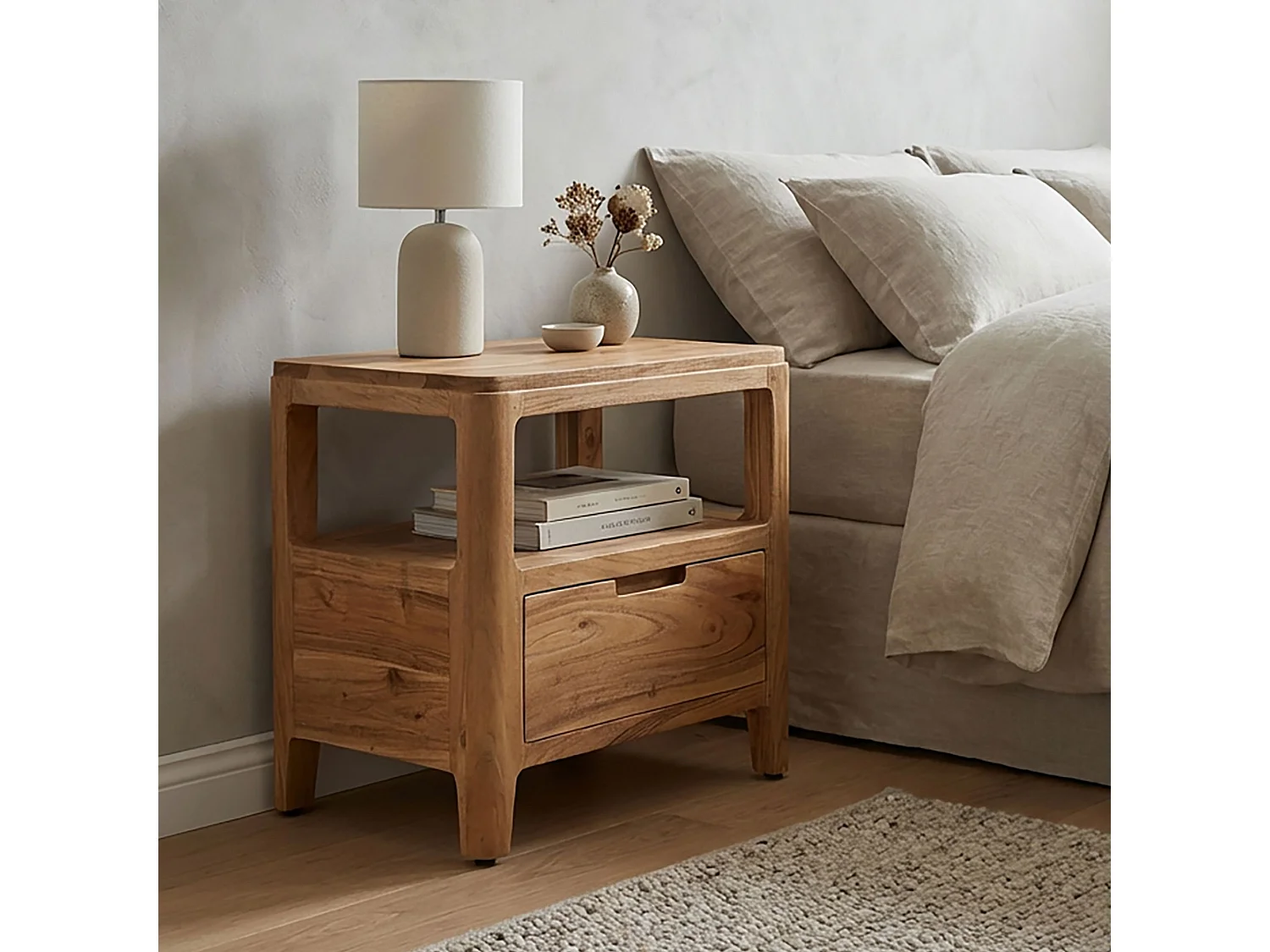 Comodino in Legno Massello di Acacia 45x35x46cm –