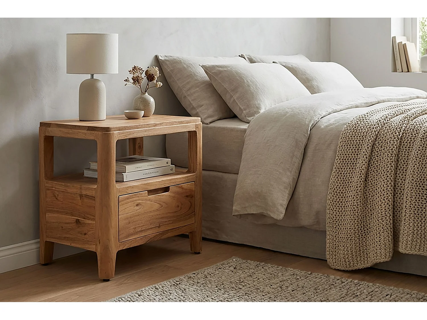 Comodino in Legno Massello di Acacia 45x35x46cm –