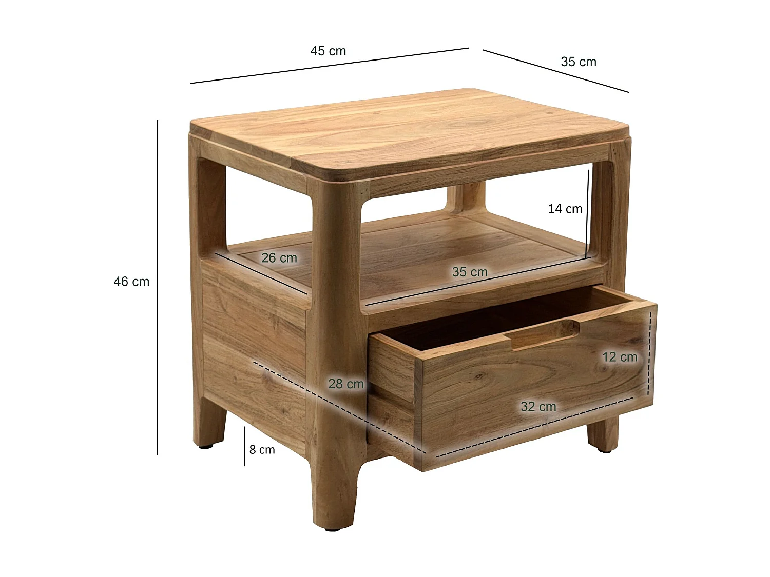 Comodino in Legno Massello di Acacia 45x35x46cm –
