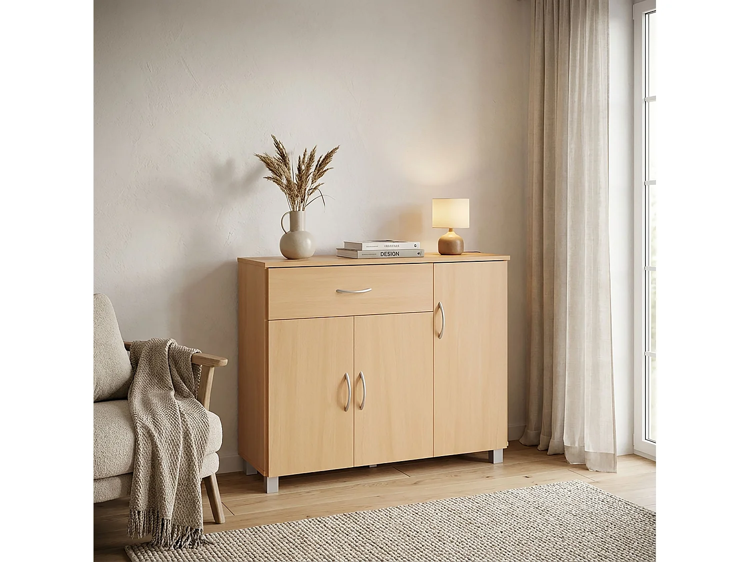 Sideboard SETE Buche mit 1 Schublade & 3 Türen 90 x 75 x