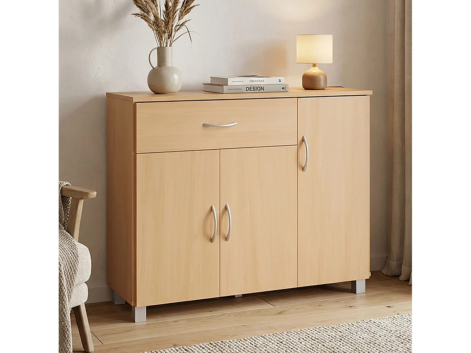 Sideboard SETE Buche mit 1 Schublade & 3 Türen 90 x 75 x