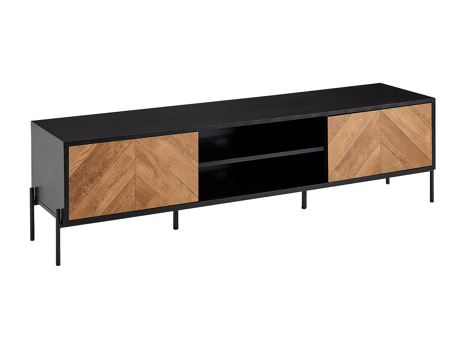 Meuble TV Bois Décor Chêne et Noir 163x45x40 cm Lowboard