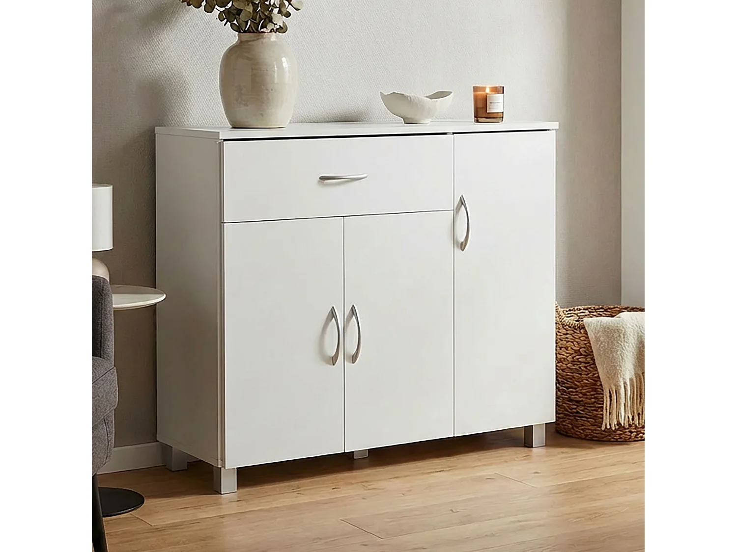 Buffet JARRY blanc mat avec 1 tiroir et 3 portes 90 x 75