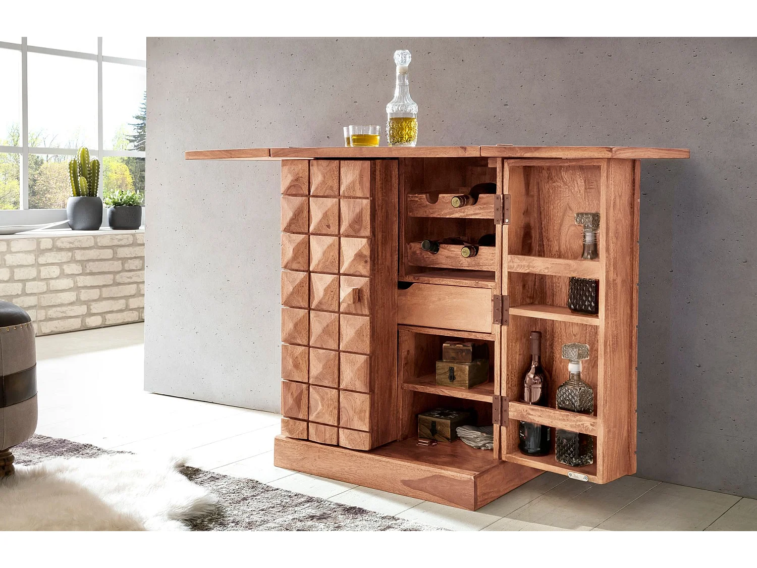 Bar de Maison en Bois Massif de Acacia 65x91x50 cm – Bar