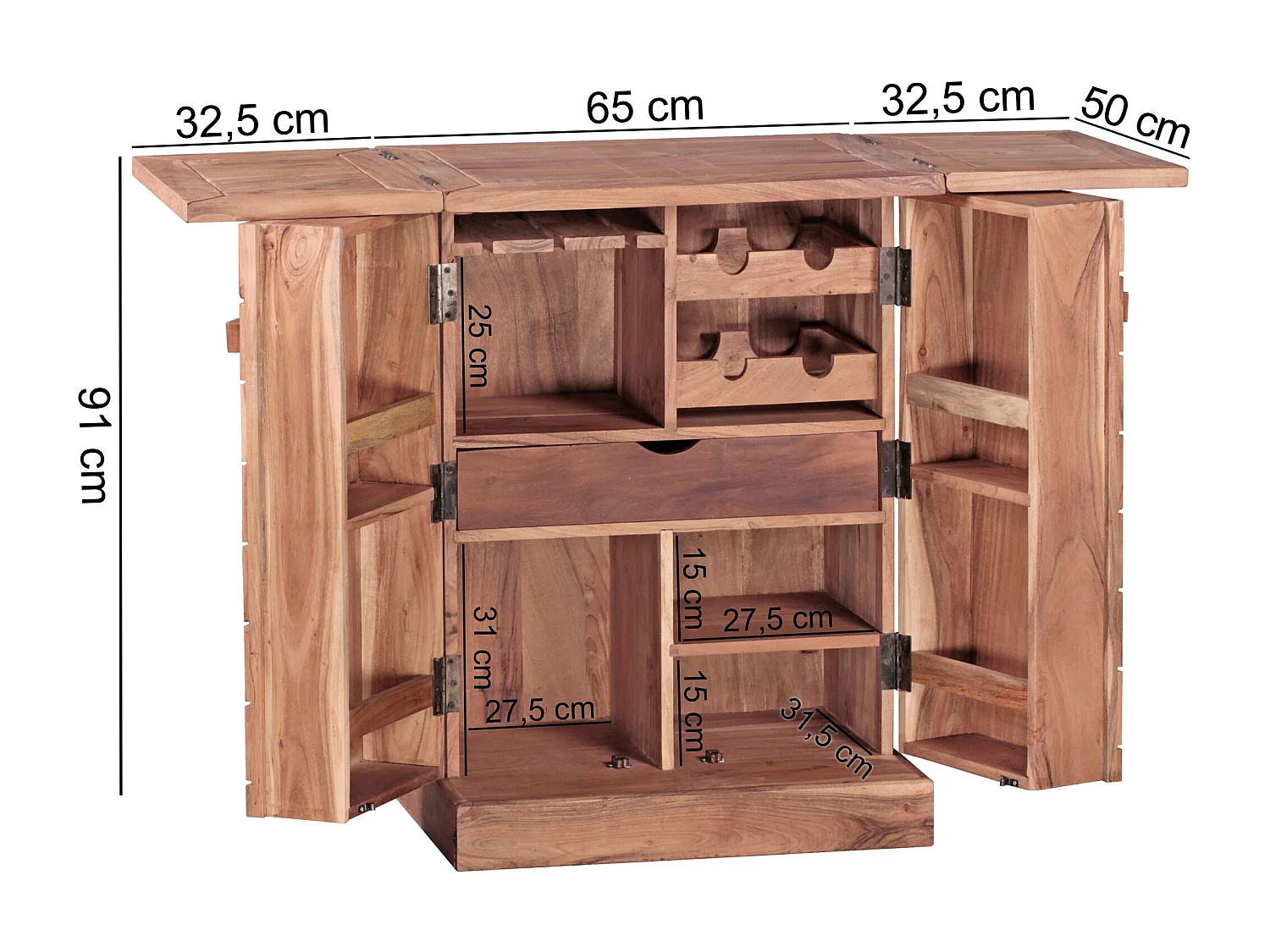 Bar de Maison en Bois Massif de Acacia 65x91x50 cm – Bar