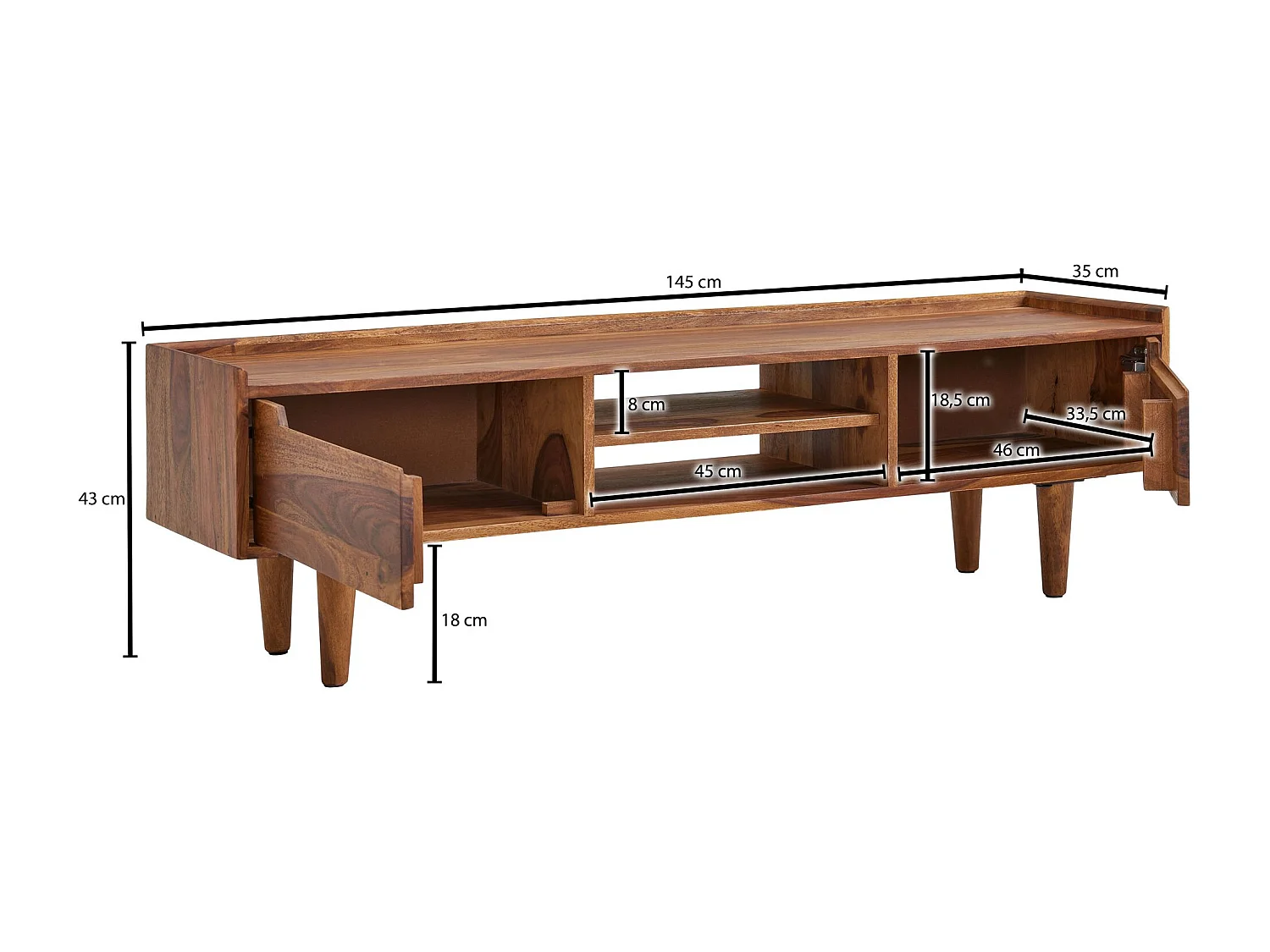 HiFi Lowboard Massief Sheesham-Hout TV-Dressoir