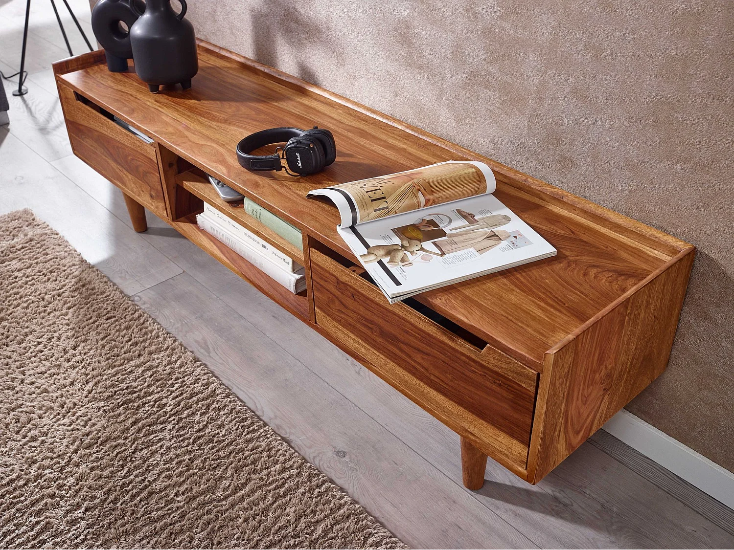 HiFi Lowboard Massief Sheesham-Hout TV-Dressoir