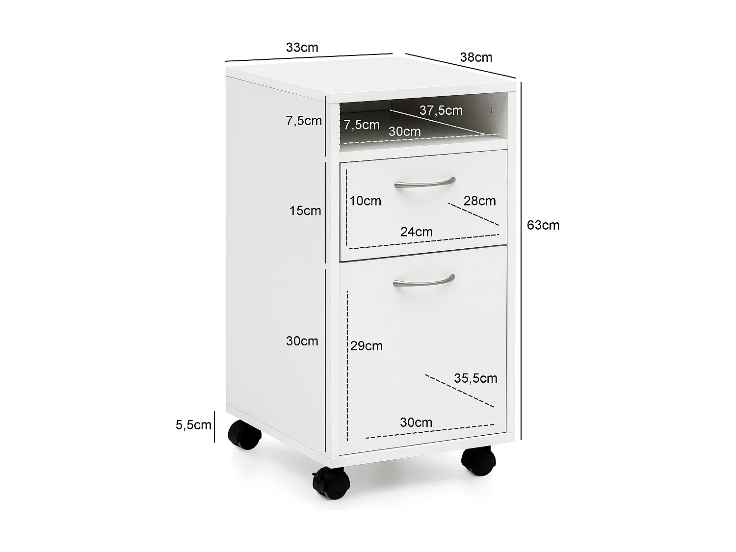 Rollcontainer WL5.901 Weiß 33x63x38 cm