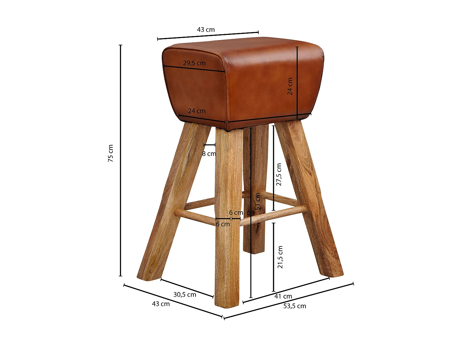 bar  Turnbock 43x75x43 cm manguier bois massif / cuir