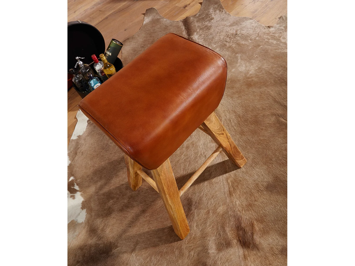 bar  Turnbock 43x75x43 cm manguier bois massif / cuir