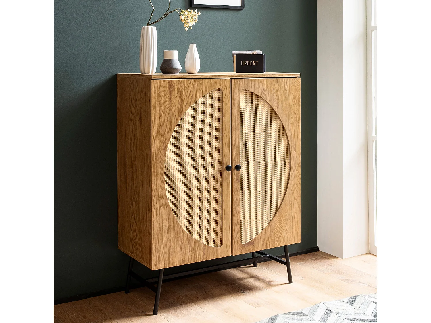 Buffet 80x103x39 cm Buffet Haut Décor Chêne avec Tissage