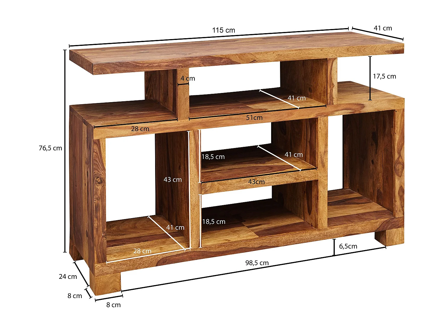 Comò in Legno Massello di Sheesham 115x76x40 cm Stile