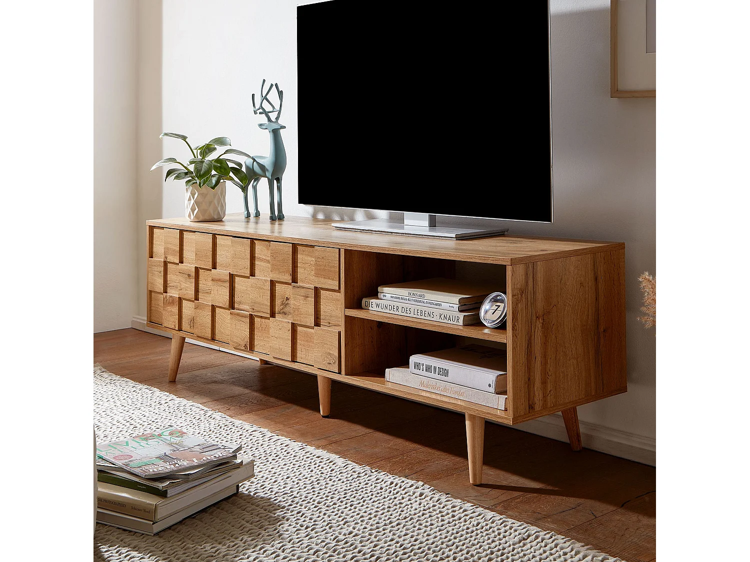 lowboard bois décor chêne 160x51x40 cm Meuble TV à deux