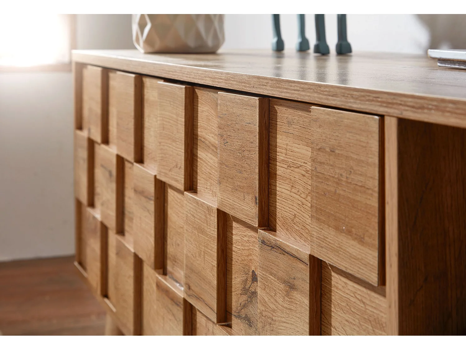 lowboard bois décor chêne 160x51x40 cm Meuble TV à deux