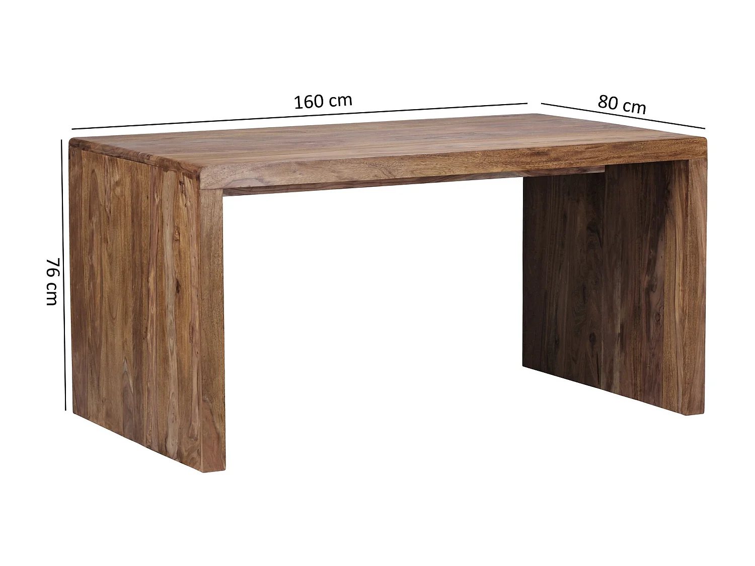 Bureau 160x80x76 cm en Bois Massif de Sheesham, Table