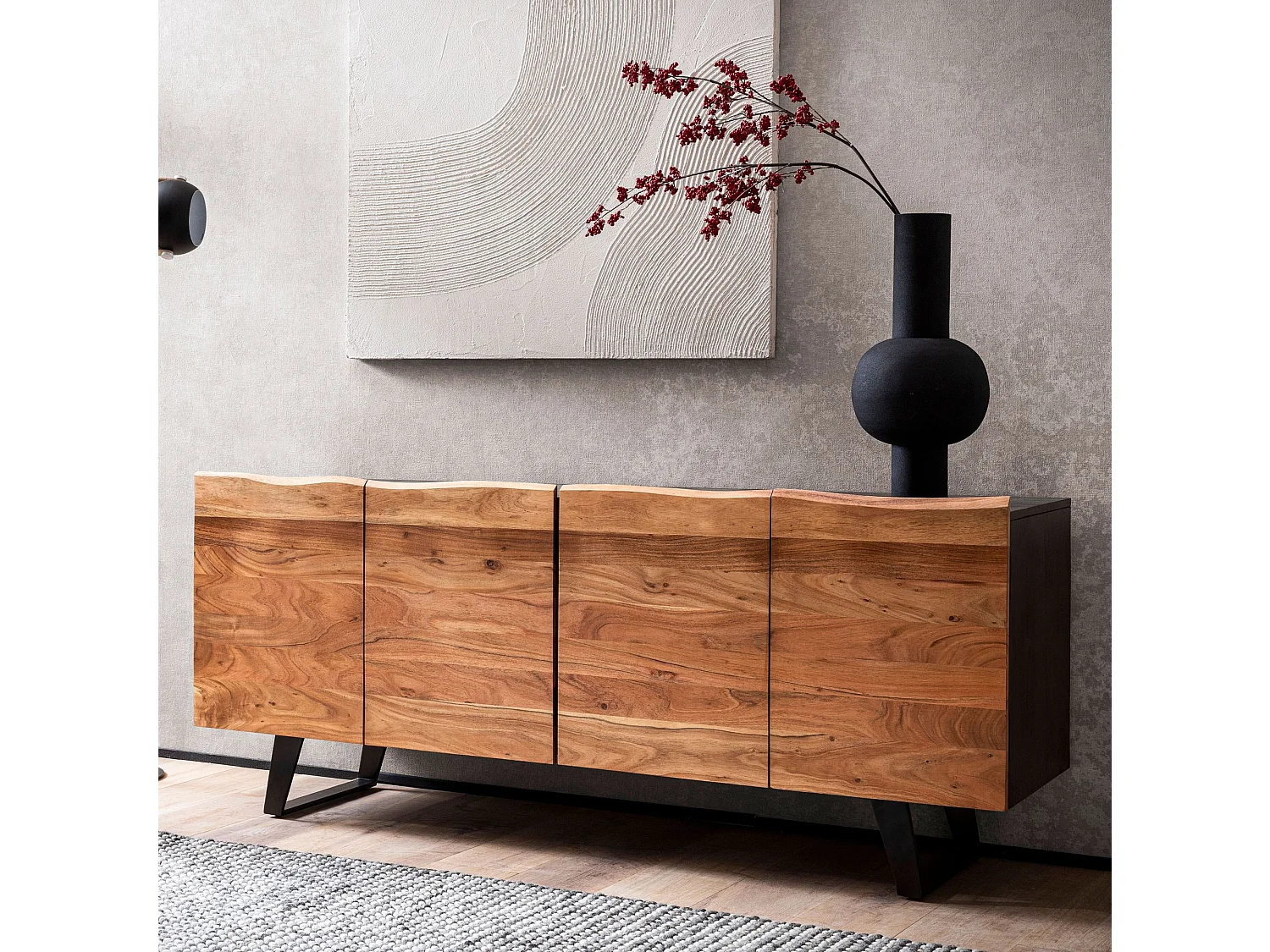 Buffet en Bois Massif d'Acacia 180x75x45 cm Noir avec