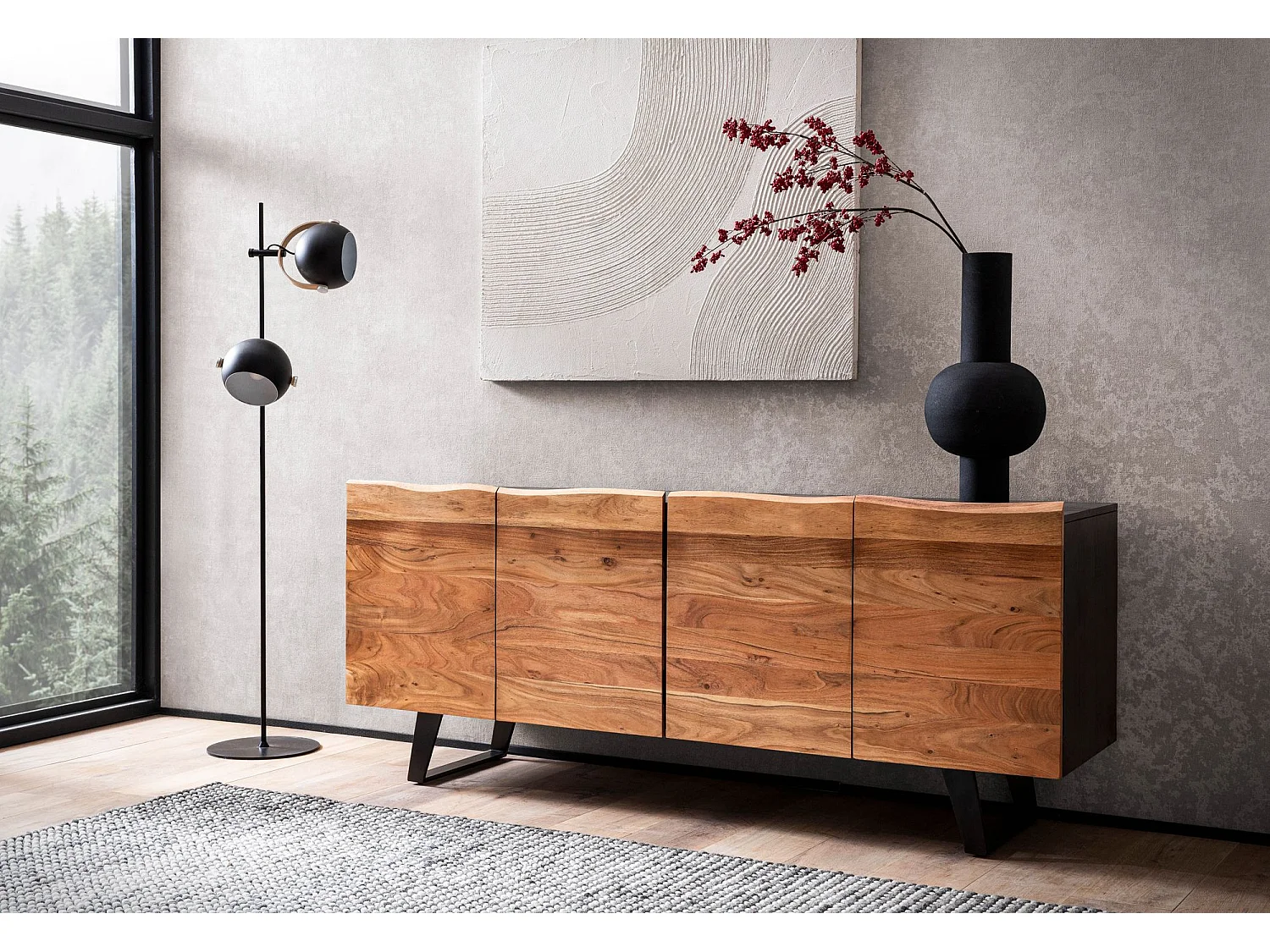 Buffet en Bois Massif d'Acacia 180x75x45 cm Noir avec