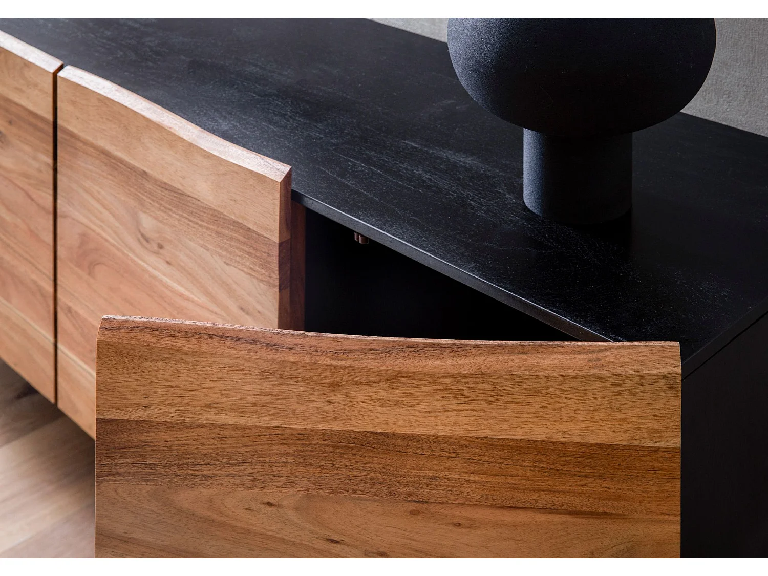 Buffet en Bois Massif d'Acacia 180x75x45 cm Noir avec
