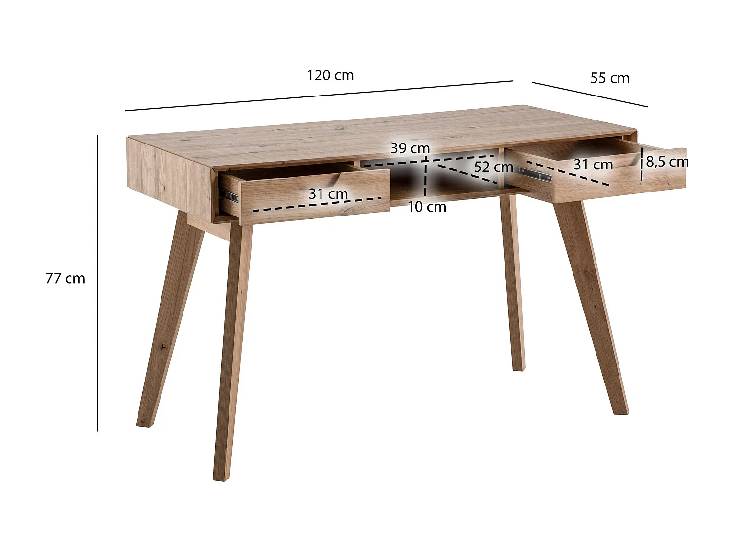 Table de Bureau Petit 120x55x77 cm Décor Chêne Marron