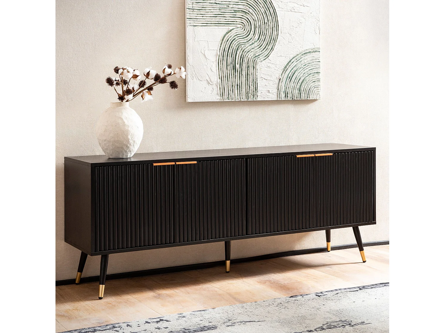 Lowboard Schwarz mit Eiche-Dekor 150x60x39 cm TV-Kommode